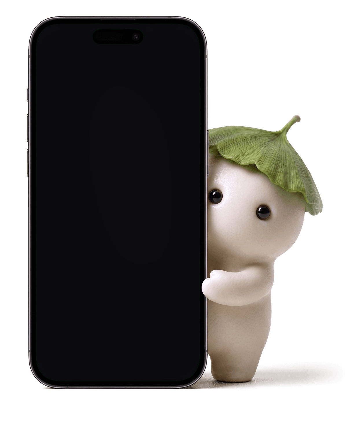 Koko, la mascotte Kokomi, se cache derrière un iPhone qui affiche un cadeau Kokomi